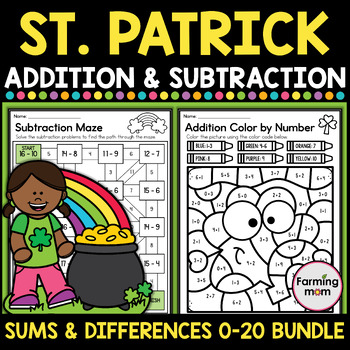 Preview of St Patricks Day Math Worksheets Addition and Subtraction within 20 Morning Work