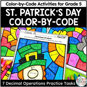 Preview of St. Patrick's Day Color by Code Math Activities: Multiply and Divide Decimals