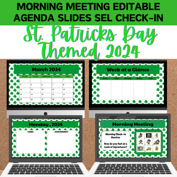 Preview of St. Patricks Day | Morning Meeting Agenda | SEL Check-In |Editable Google Slides