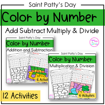 Preview of St Patricks Day Multidigit Addition Subtraction Multiplication Division Coloring