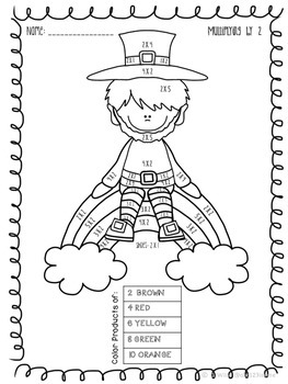 st patricks day multiplication coloring sheets x2 x5