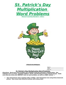 Preview of St. Patrick's Day Math- Multiplication Word Problems-Common Core Aligned