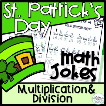 Preview of St Patricks Day Multiplication and Division Worksheets and Jokes Activity