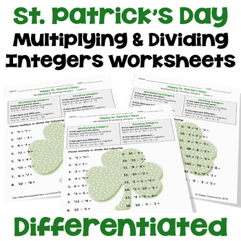 Preview of St. Patrick's Day Math Multiplying and Dividing Integers Worksheets