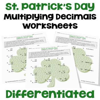 Preview of St. Patrick's Day Math Multiplying Decimals Worksheets - Differentiated