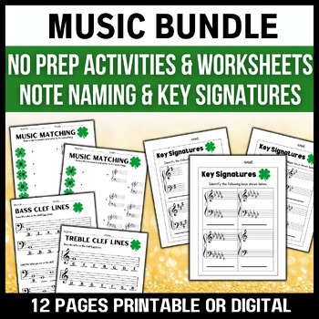 Preview of St. Patricks Day Music Bundle → No Prep Resource: Music Notes & Key Signatures