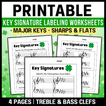 Preview of St Patricks Day Music Key Signature Labeling Activity → Print & Go Worksheet