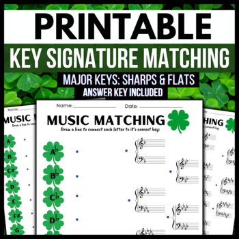 Preview of St Patricks Day Music Matching Key Signature Activity → All Major Keys | No Prep