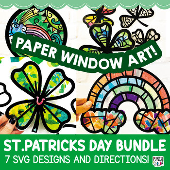 Preview of St. Patricks Day Paper Suncatcher Craft Bundle | SVG Cricut Shamrock Activity