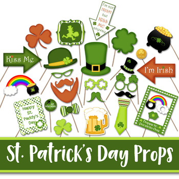 Preview of St Patricks Day Photo Booth Props and Decorations - Printable