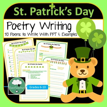 Preview of ST PATRICKS DAY POETRY WRITING 10 Poems to Write in Lower Secondary