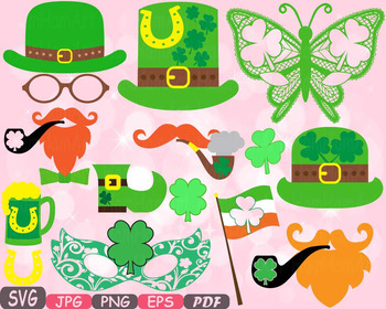 Preview of St. Patricks Day Props Photo Booth clipart Saint Patty Irish four leaf shirt 16p