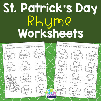 Preview of St. Patrick's Day Rhyming Worksheets for Speech Therapy