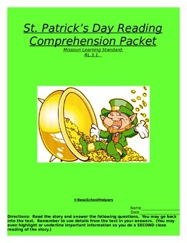 Preview of St. Patrick's Day Reading Comprehension Packet-Common Core Aligned