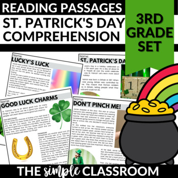 Preview of St Patricks Day Reading Comprehension Passages | 3rd Grade | March Reading