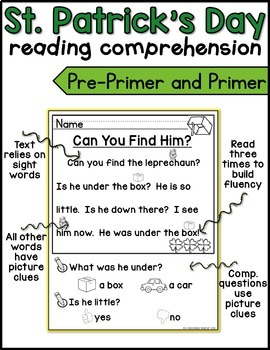 St. Patricks Day Reading Comprehension for Kindergarten by A Teachable