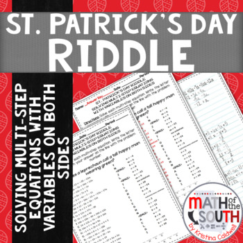 Preview of St. Patrick's Day Riddle- Solving Multi-Step Equations- Variables on Both Sides