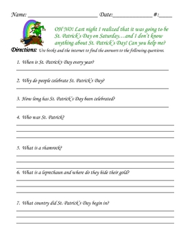 Preview of St. Patrick's Day Scavenger Hunt Questions