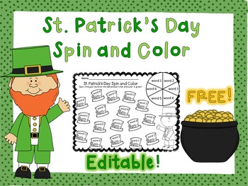 Preview of St. Patrick's Day Spin and Color Game {Editable and FREE!}