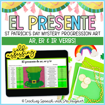 Preview of St Patricks Day Spanish Present Tense Verbs Self Assessing Mystery Picture