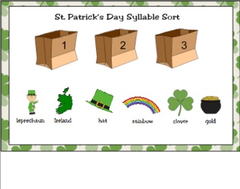 Preview of St. Patrick's Day Syllable Sort for Smart Board