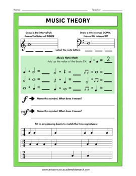 Preview of St Patricks Day Themed Music Theory Worksheet