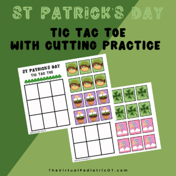 Preview of St Patricks Day Tic Tac Toe with Straight Line Cutting Practice