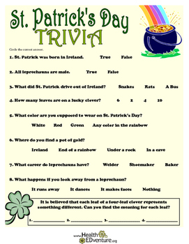 Free Printable Green Color Trivia Quiz with Answer Key