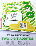 St. Patrick's Day Two-Digit Addition QR Code Task Card Fun