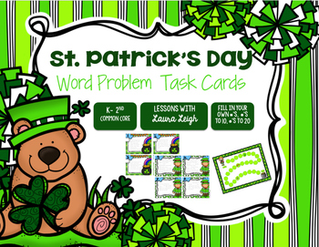 Preview of St Patricks Day Task Cards with Addition and Subtraction Word Problems within 20