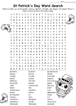 Preview of St Patricks Day Word Search Puzzle : Large Printable