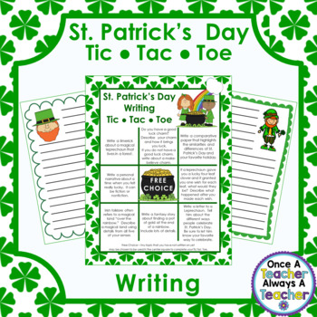 Preview of Writing • Tic Tac Toe Choice Board • St. Patrick's Day