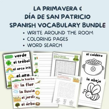 Preview of St Patricks Day and Spring Spanish Vocabulary Activities Bundle Español