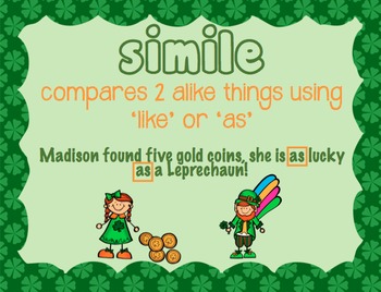 Preview of St. Patrick's Day themed simile  and metaphor posters