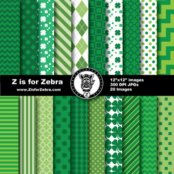 Preview of St Patrick's Digital Paper Pack - Commercial Use OK! ZisforZebra