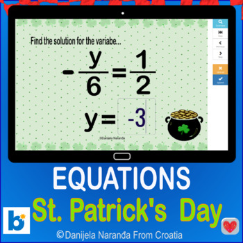 Preview of St Patricks Equations One Step Integers Boom ™ Cards