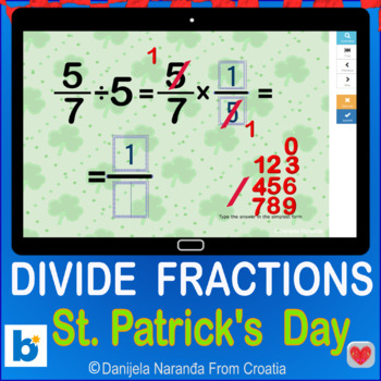 Preview of St Patricks FRACTION Divide Fractions By Whole Numbers Dividing Boom ™ Cards