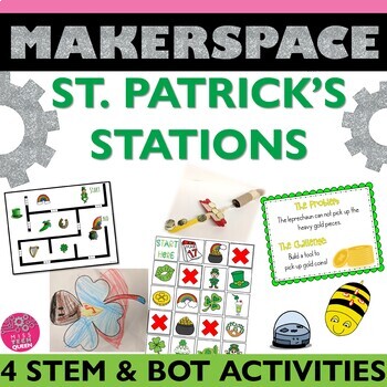 Preview of St. Patricks STEM Challenge March Activities Coding Bee Bot Robot Ozobot Pattys