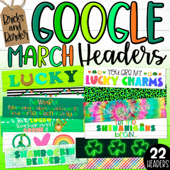 Preview of St Patricks Spring Google Classroom Headers March