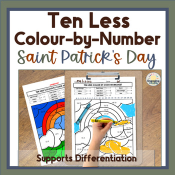 Preview of St Patricks Ten Less Color by Number Math coloring sheets for Morning Centers