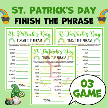 Preview of St Patricks day Finish the Phrase activities word problem middle high school 7th
