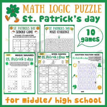Preview of St Patricks day logic Mental math game centers fractions maze activities middle