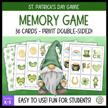 Preview of St. Patricks's Day Memory Card Matching Game, 18 pairs, 36 cards, Printable