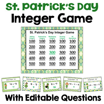 Preview of St. Patrick's Day Integer Game