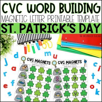 Preview of St. Patty's Day CVC Words Sheets Magnetic Letter Printable Cookie Sheet Activity