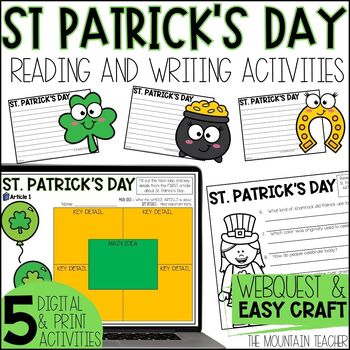 Preview of St. Patty's Day Reading Comprehension Activities with Webquest and Writing Craft