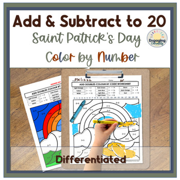 Preview of St Patty’s Mixed Addition & Subtraction Within 20 Color-by-Code Math Worksheets