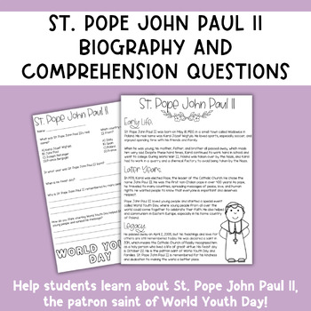 Preview of St. Pope John Paul II Biography and Comprehension Questions