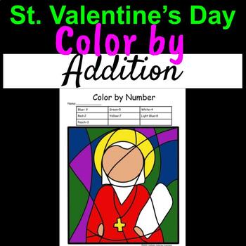 Preview of St. Valentine's Day Catholic Saint Color by Number Addition-Doubles Fact