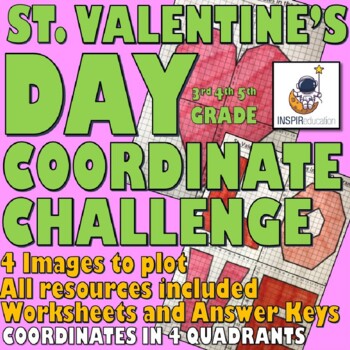 Preview of Valentine's Day Coordinates: MATH - 4 quadrants, 4 Challenges, Key, Resources
